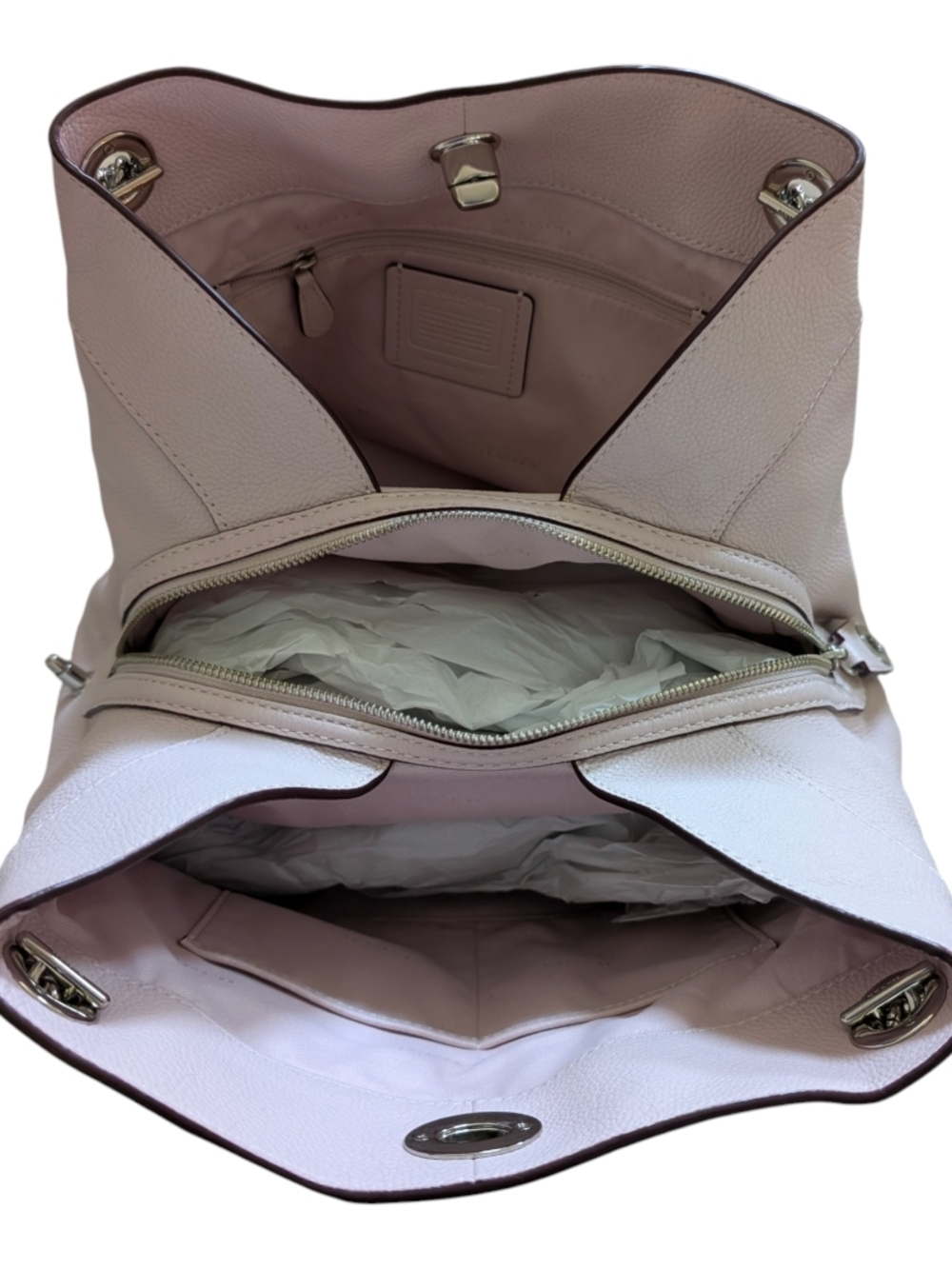 Coach Edie Soft Pink Pebbled Leather Shoulder Bag with Chain Straps. GWP - Picture 7 of 12